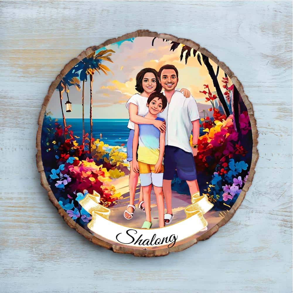 Handpainted Personalized Illustration Bark Nameplate - Holiday Couple 7 - Rangreli