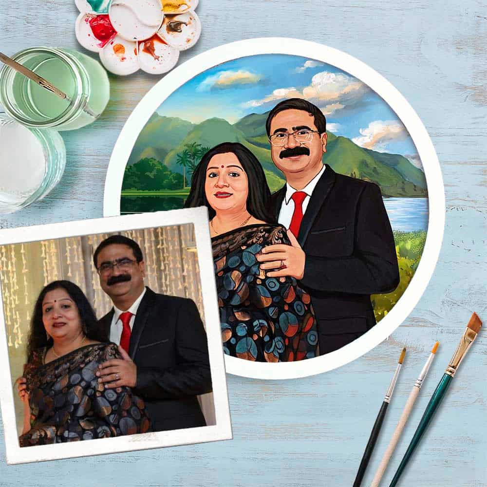 Handpainted Personalized Illustration Bark Nameplate - Holiday Couple 8 - Rangreli