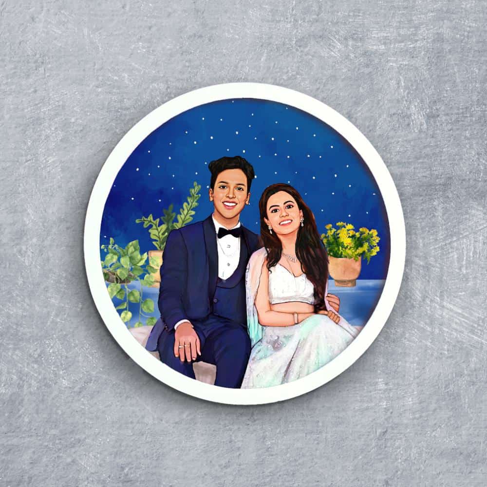 Handpainted Personalized Illustration Bark Nameplate - Wedding Couple11 - Rangreli