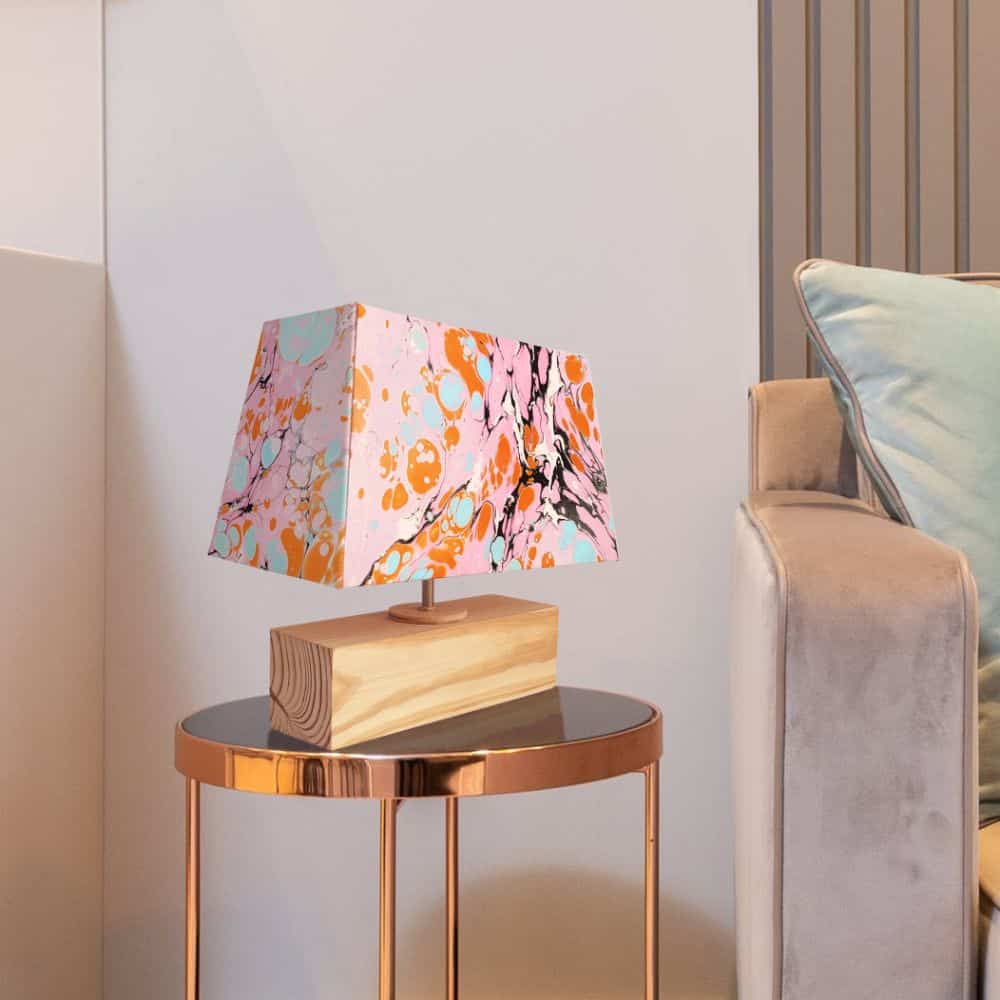 Modern Table Lamp - Marbling | Pink and Orange - rangreli