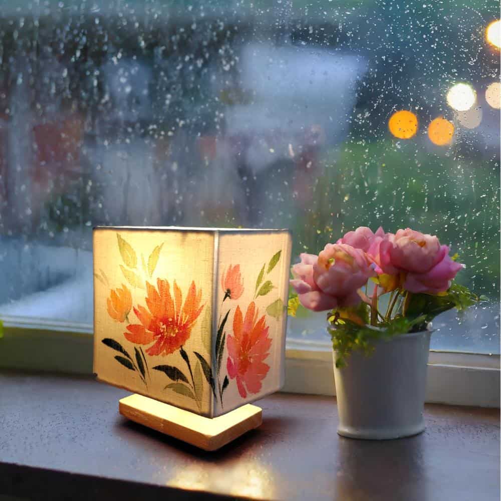 Square Table Lamp - Floral Lamp Shade - Rangreli