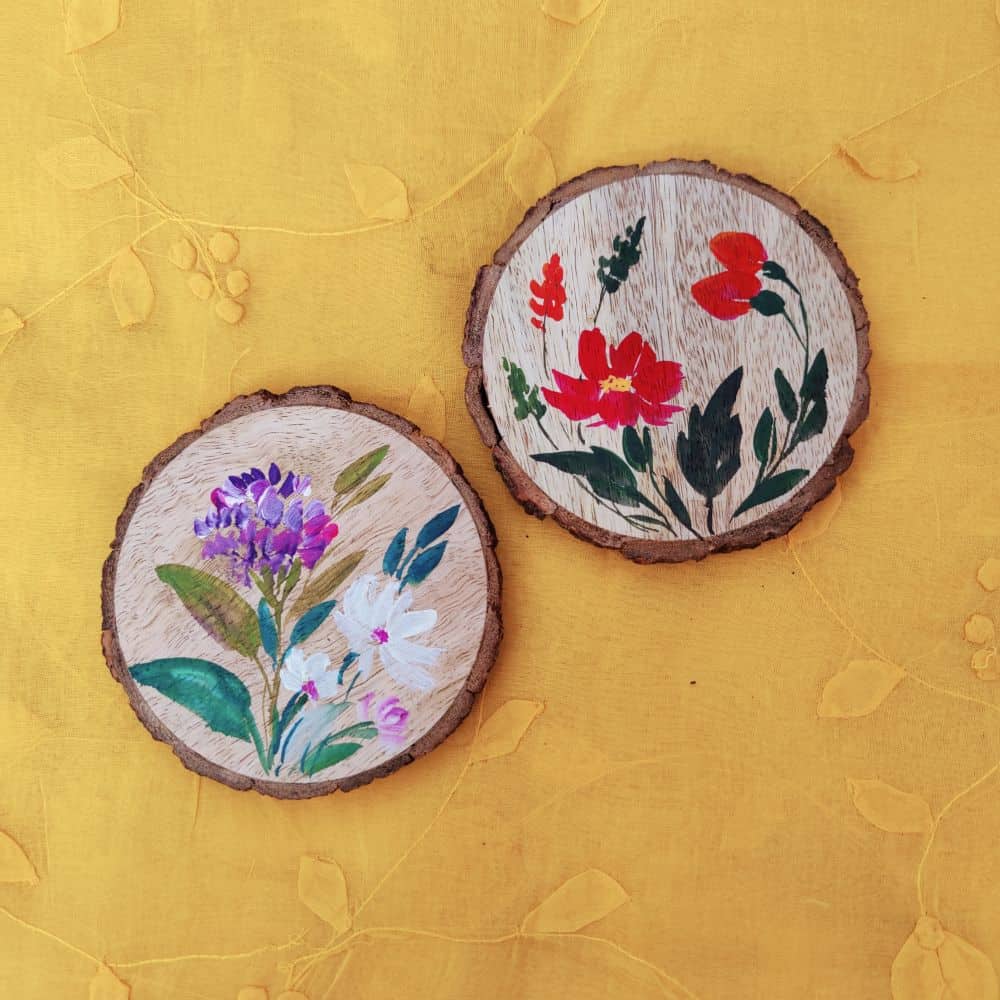 Set of 2 Bark Coasters - Floral Set 1 - Rangreli