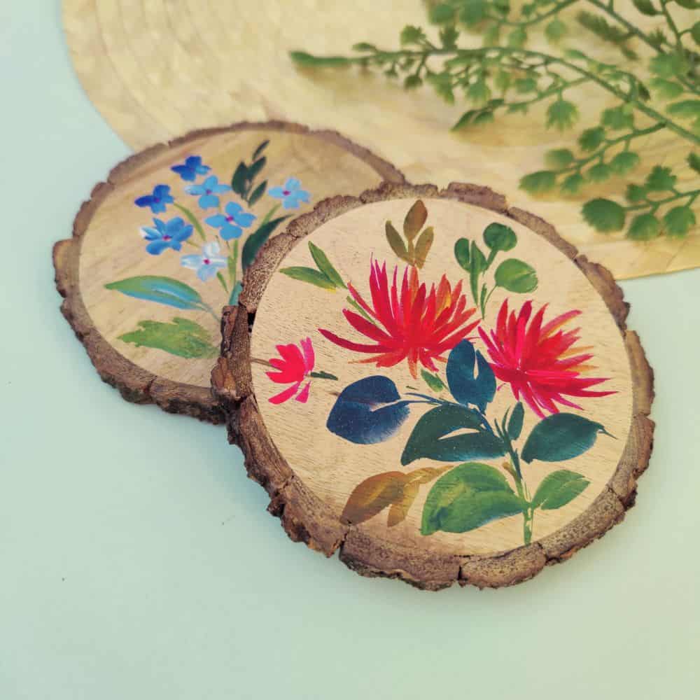 Set of 2 Bark Coasters - Floral Set 2 - rangreli