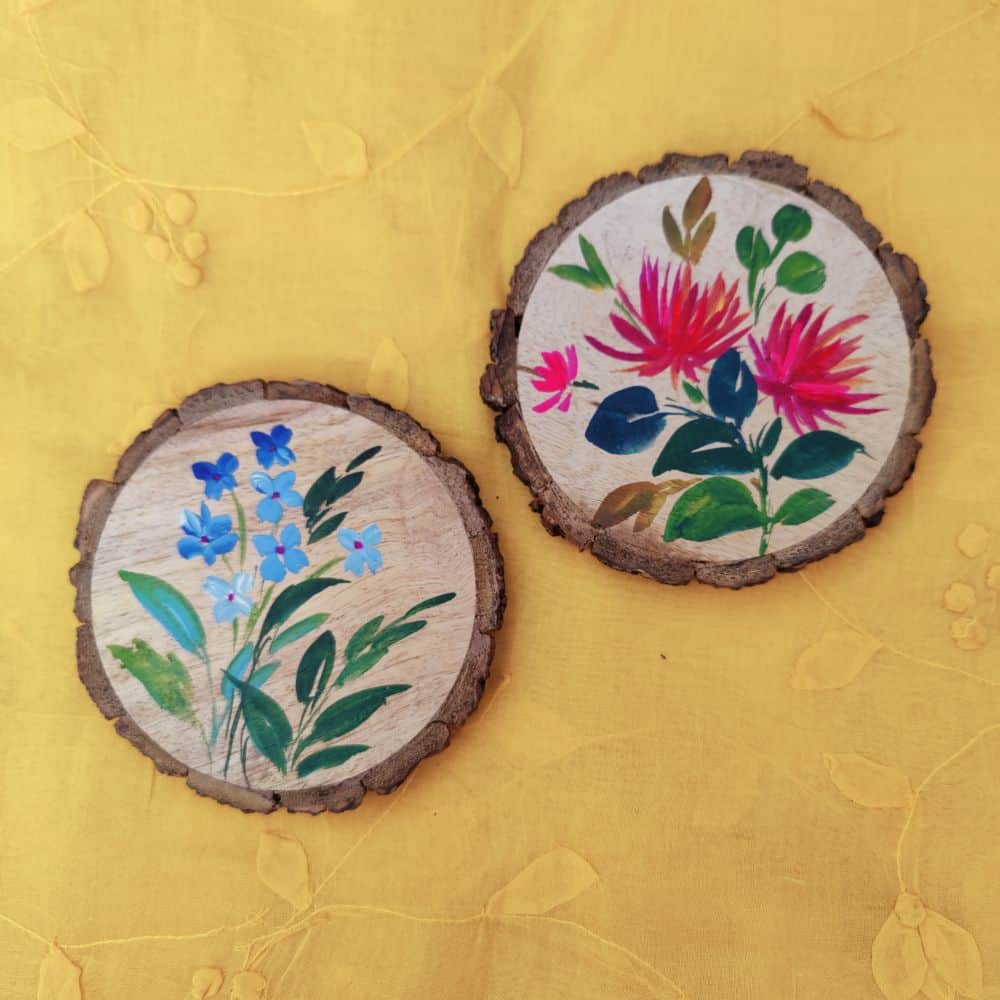 Set of 2 Bark Coasters - Floral Set 2 - Rangreli
