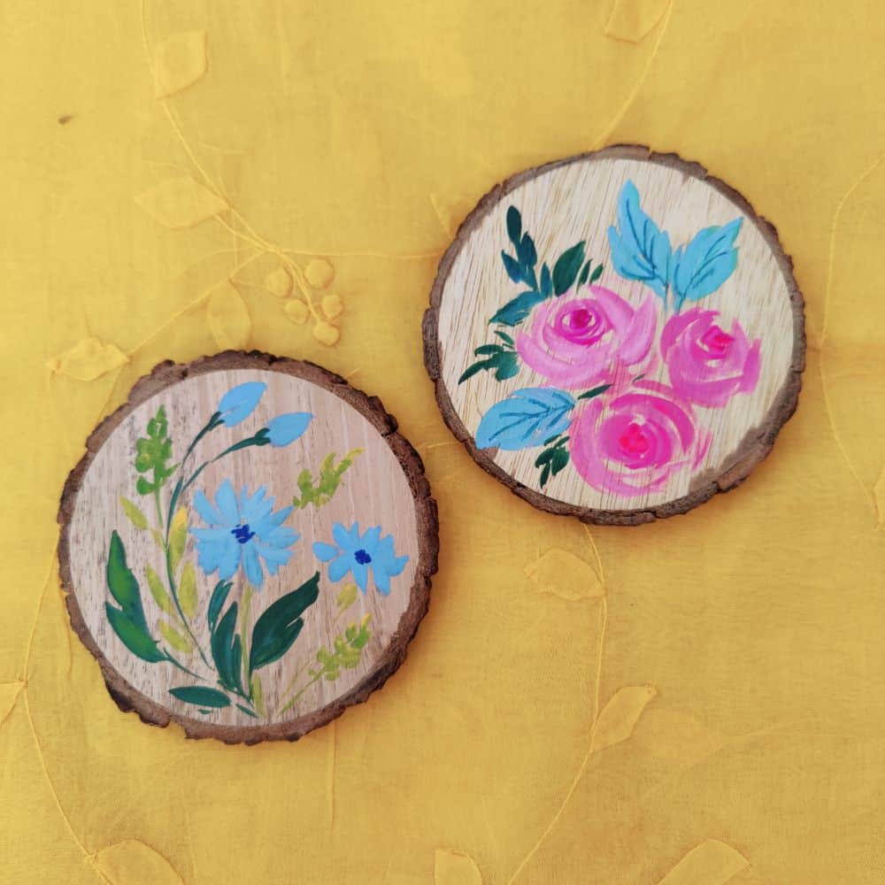 Set of 2 Bark Coasters - Floral Set 3 - Rangreli