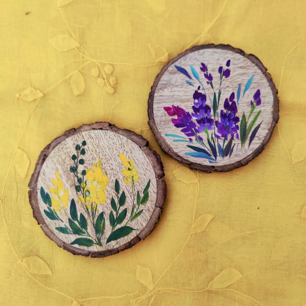 Set of 2 Bark Coasters - Floral Set 4 - Rangreli