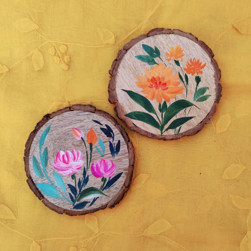 Set of 2 Bark Coasters - Floral Set 5 - Rangreli