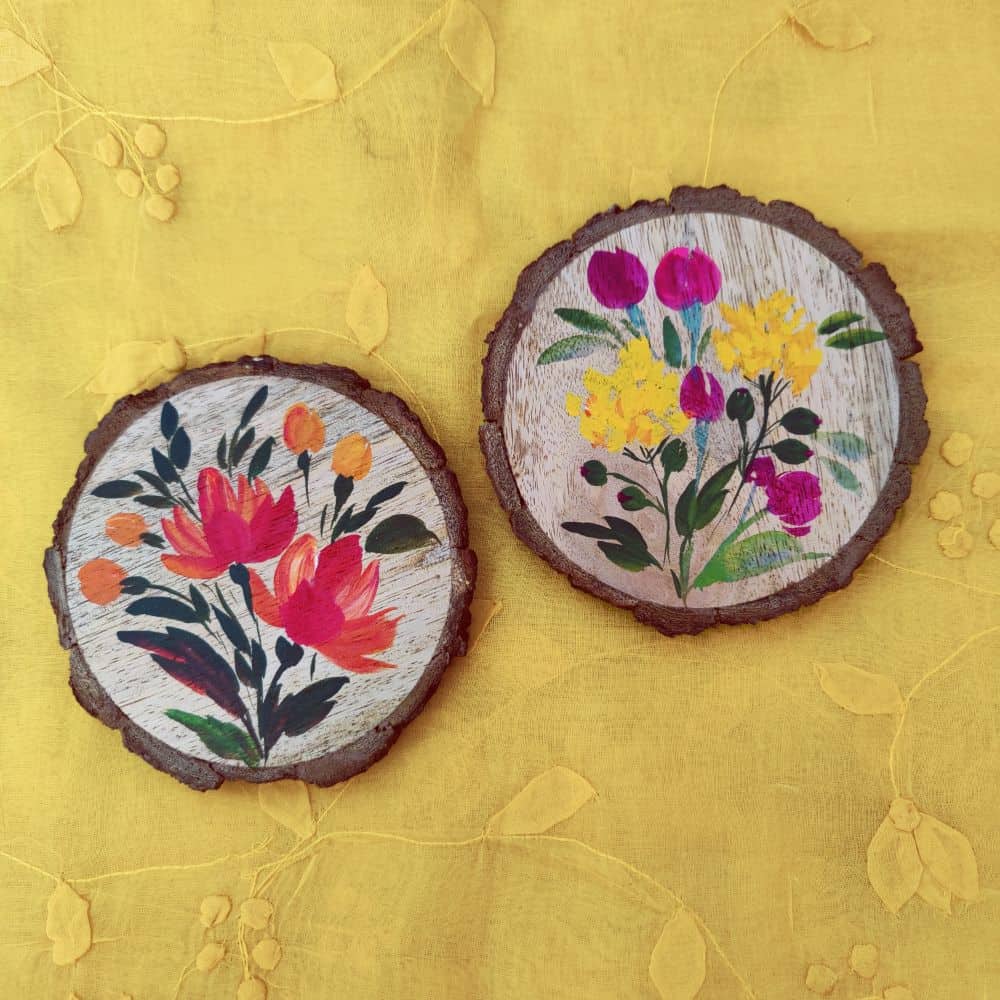 Set of 2 Bark Coasters - Floral Set 6 - Rangreli