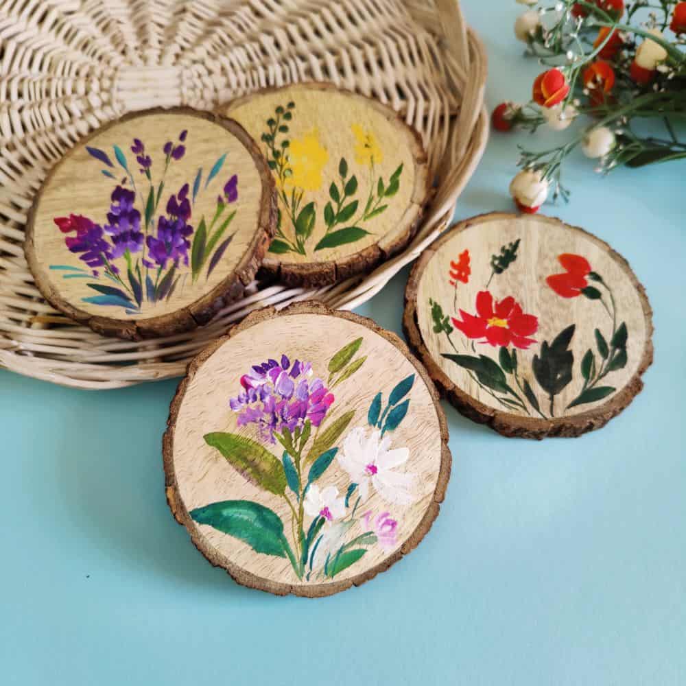 Set of 4 Bark Coasters - Floral Set 2 - rangreli