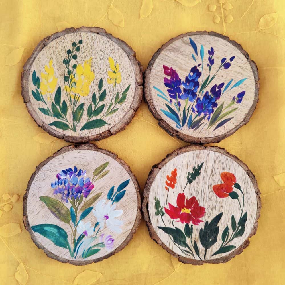 Set of 4 Bark Coasters - Floral Set 2 - Rangreli