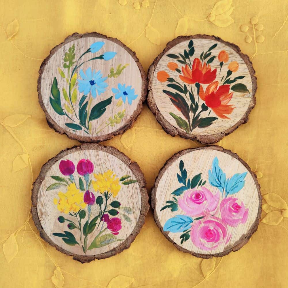 Set of 4 Bark Coasters - Floral Set 3 - Rangreli