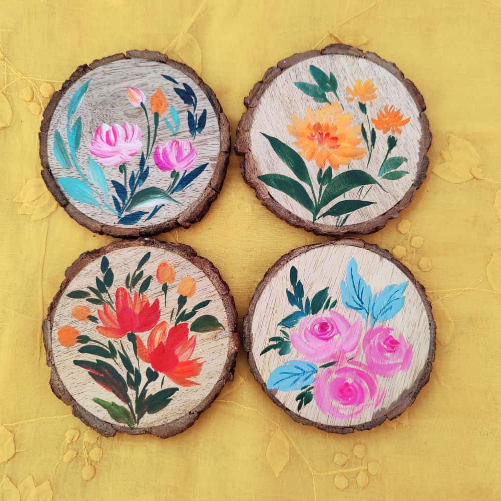 Set of 4 Bark Coasters - Floral Set 4 - Rangreli