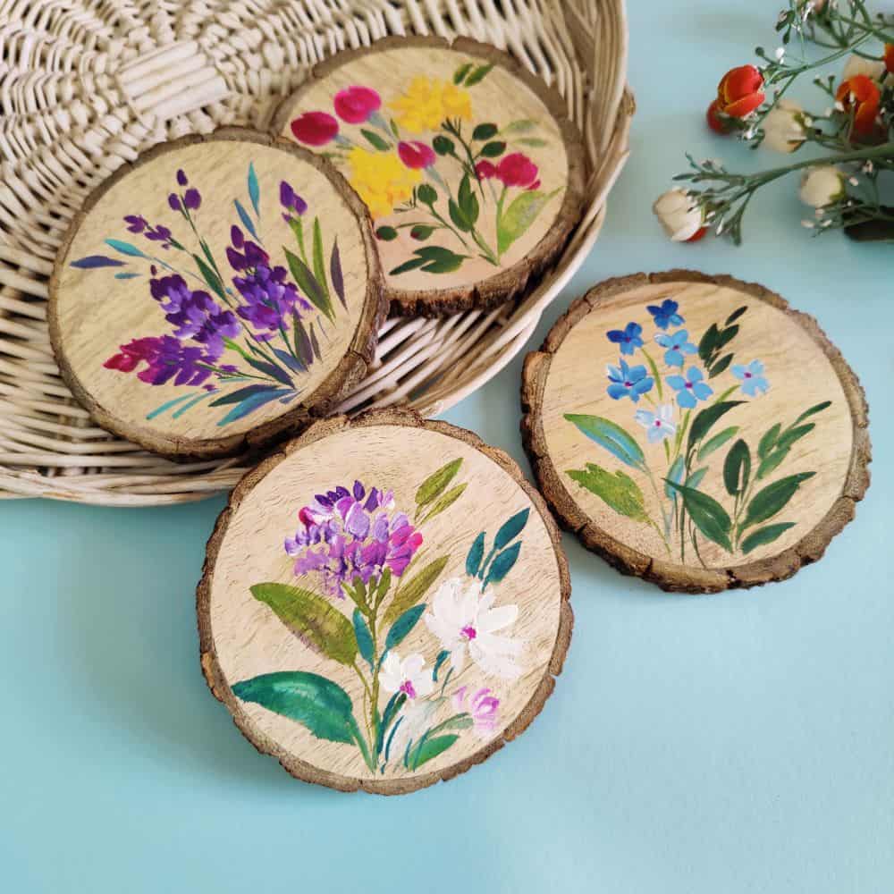 Set of 4 Bark Coasters - Floral Set 5 - rangreli