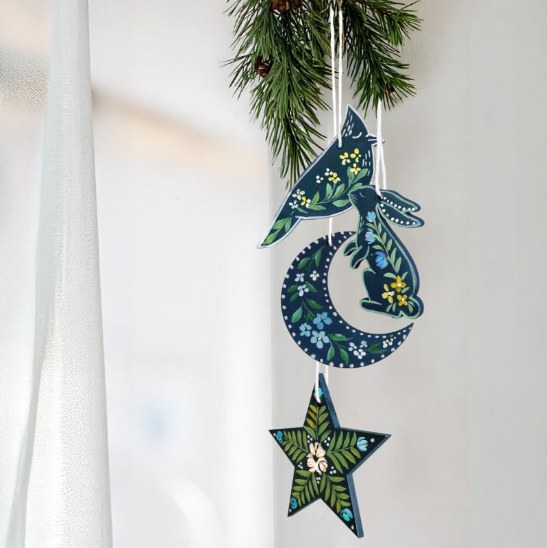 Nordic Noel – Blue Folk Art Ornament Set