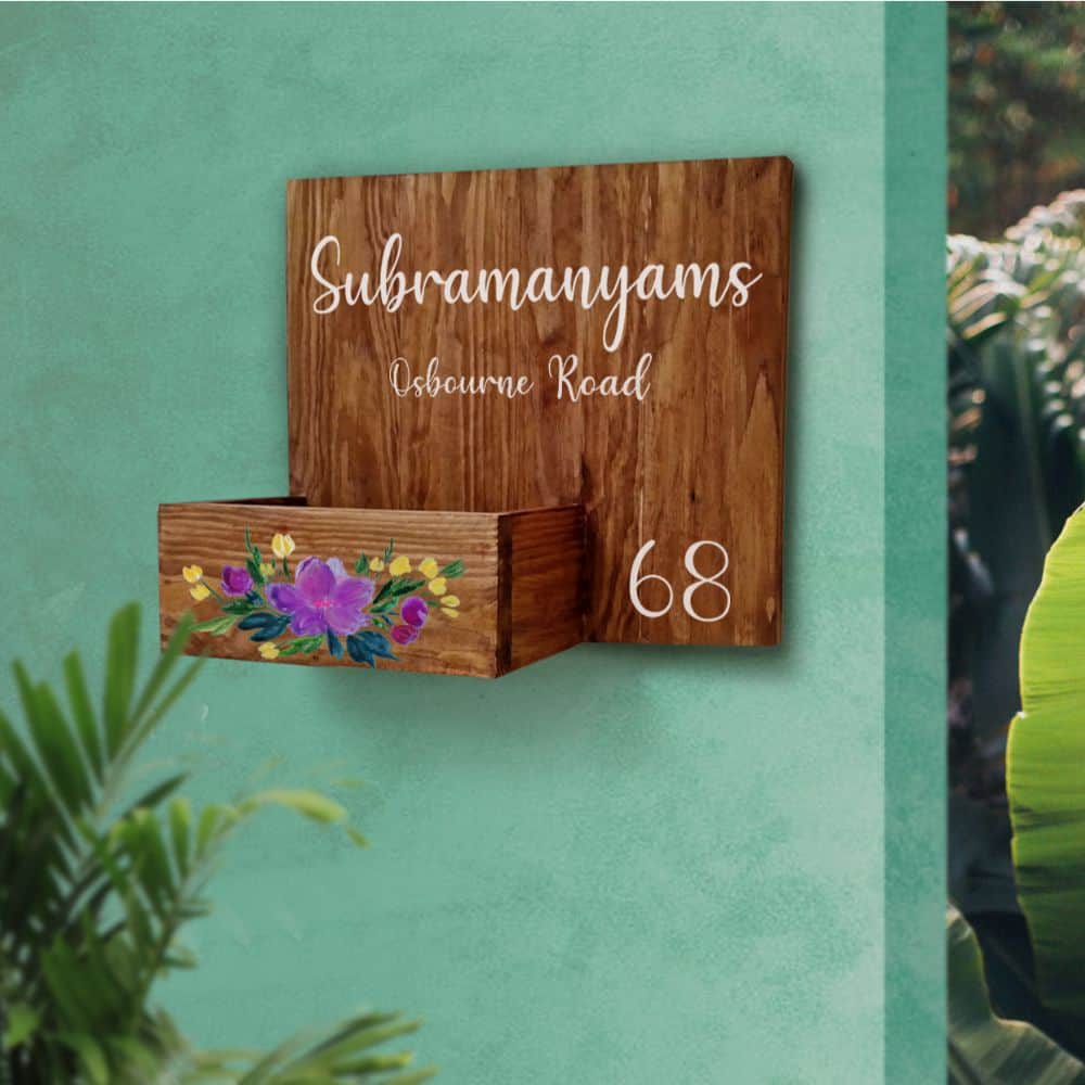 Handpainted Customized Planter Name plate - Purple Flowers - rangreli