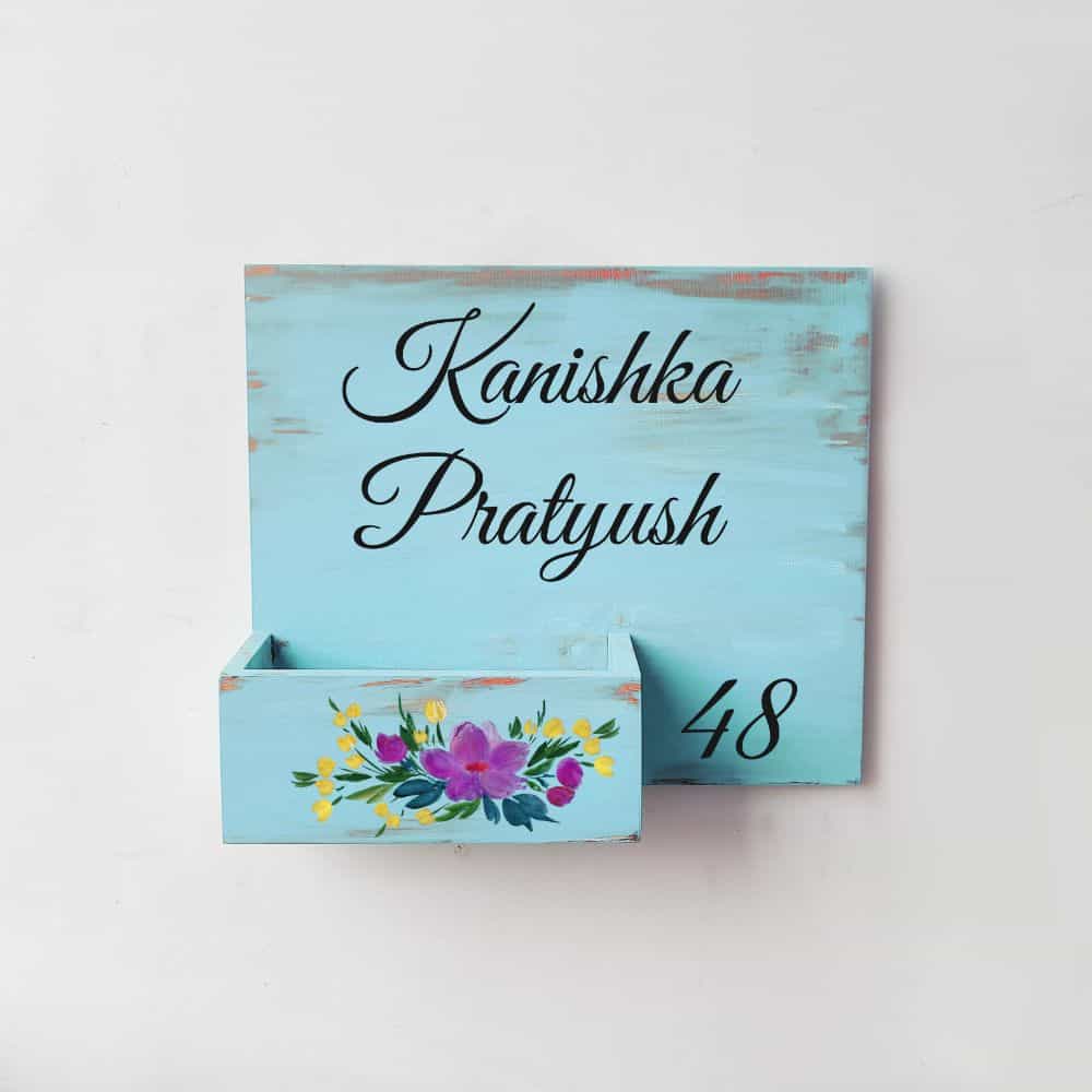 Handpainted Customized Planter Name plate - Purple Flowers