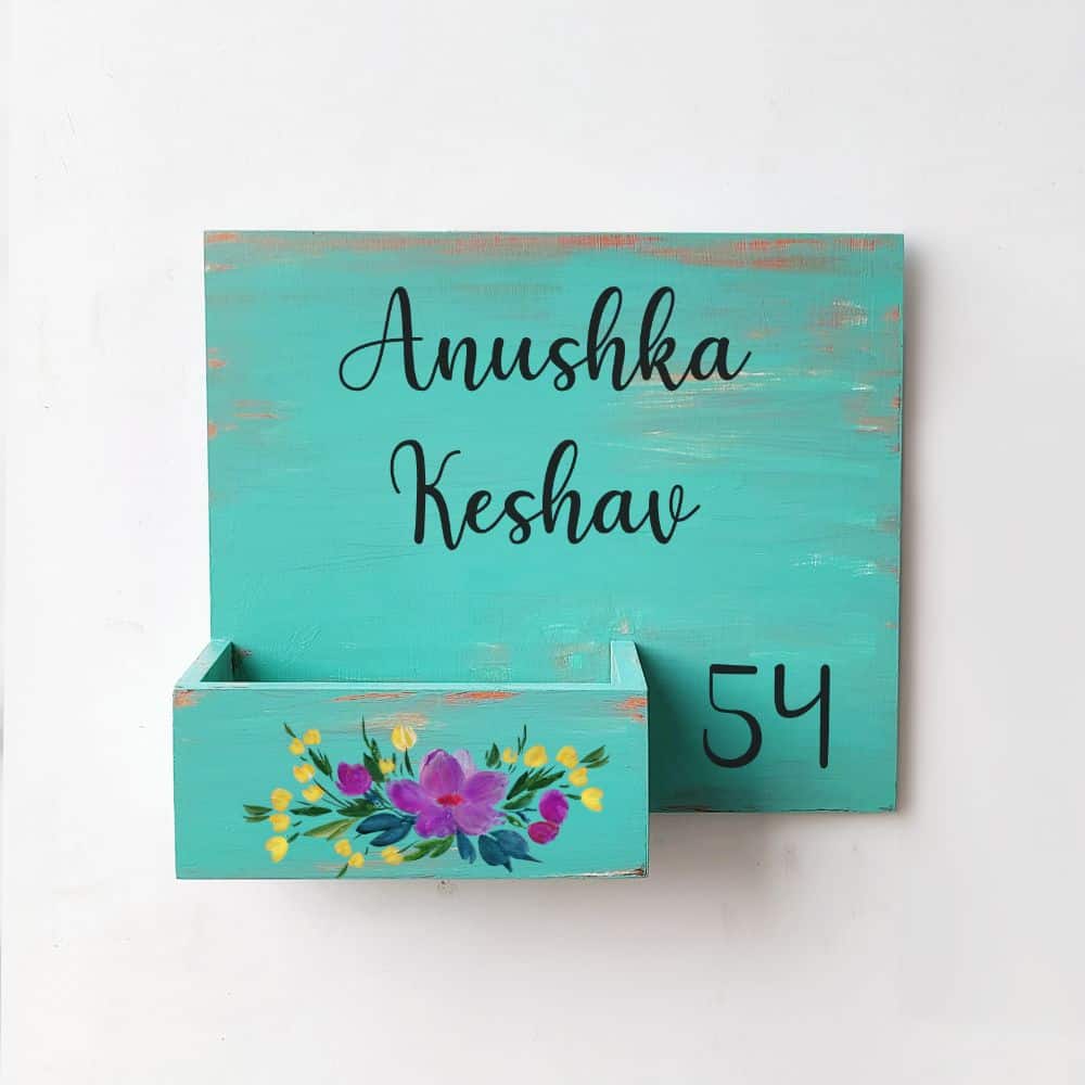 Handpainted Customized Planter Name plate - Purple Flowers - rangreli