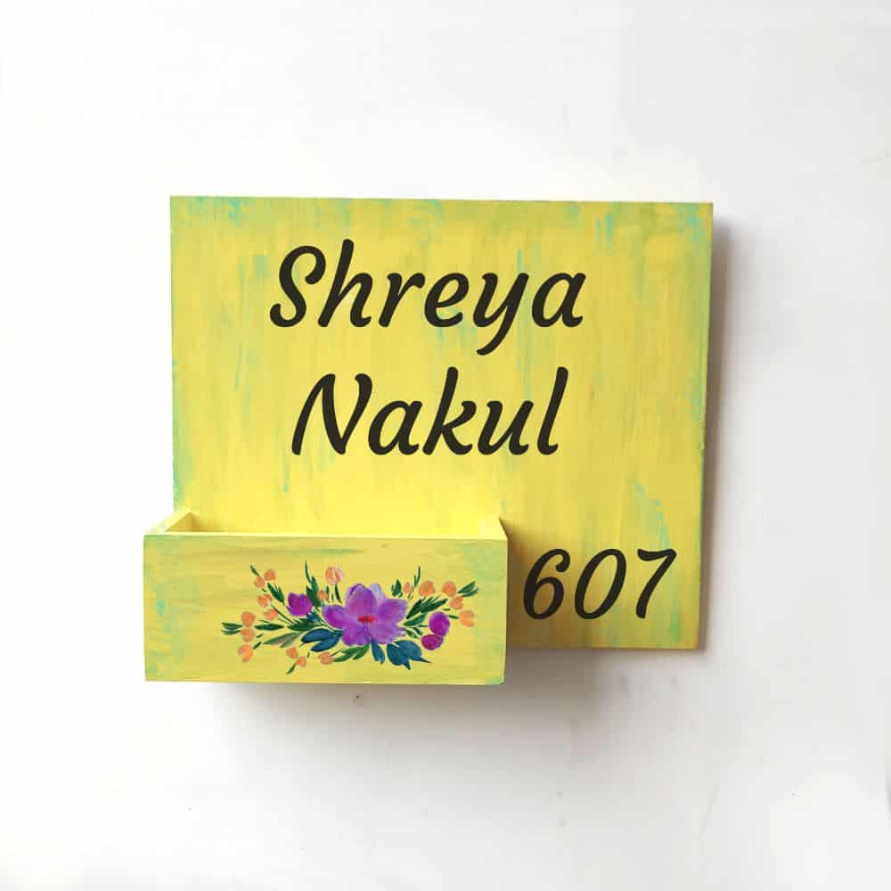 Handpainted Customized Planter Name plate - Purple Flowers - rangreli