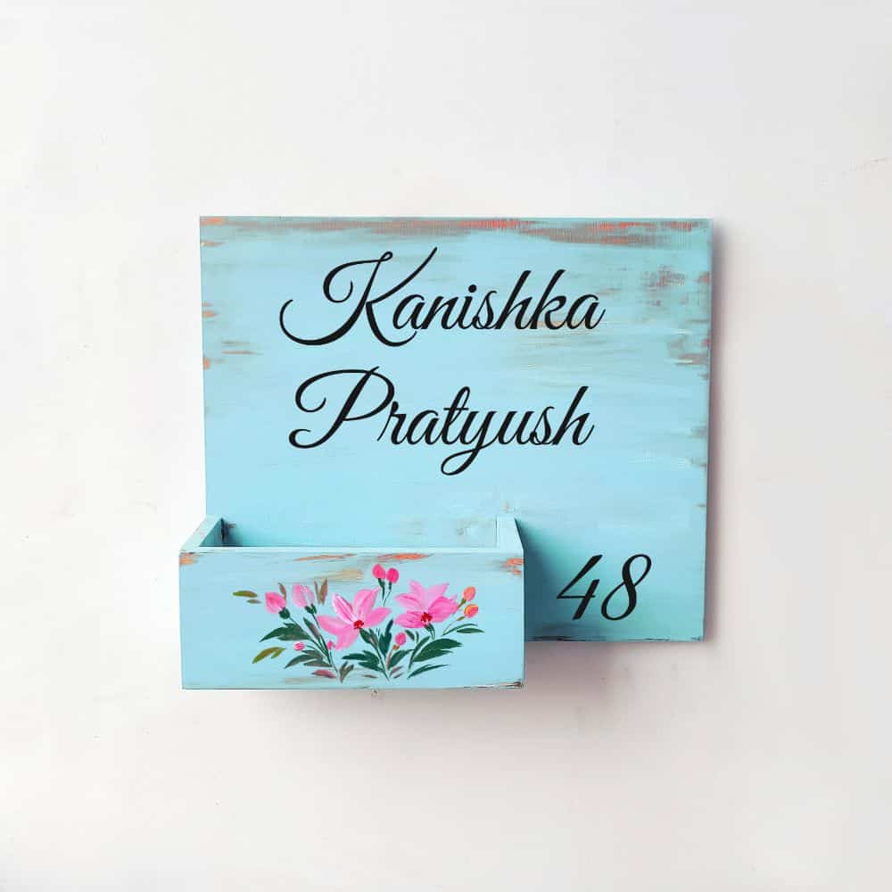 Handpainted Customized Planter Name plate - Pastel Pink Flowers - rangreli