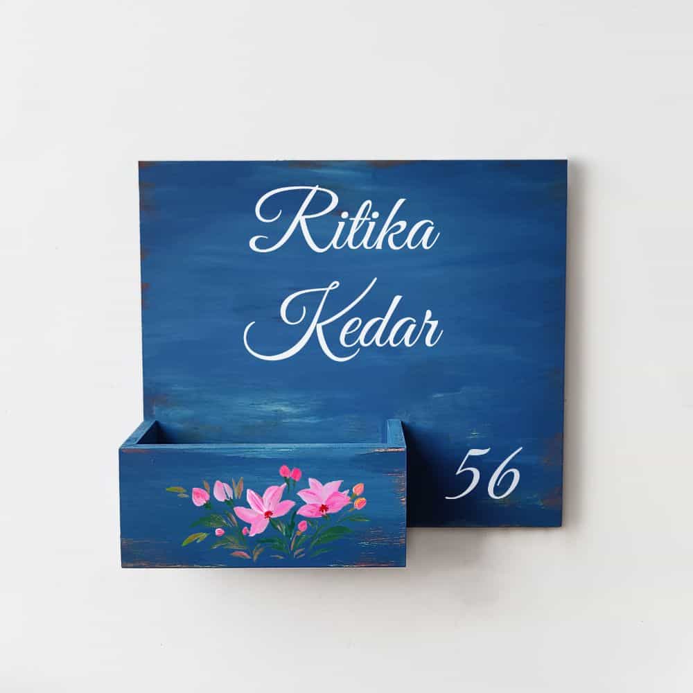 Handpainted Customized Planter Name plate - Pastel Pink Flowers - rangreli