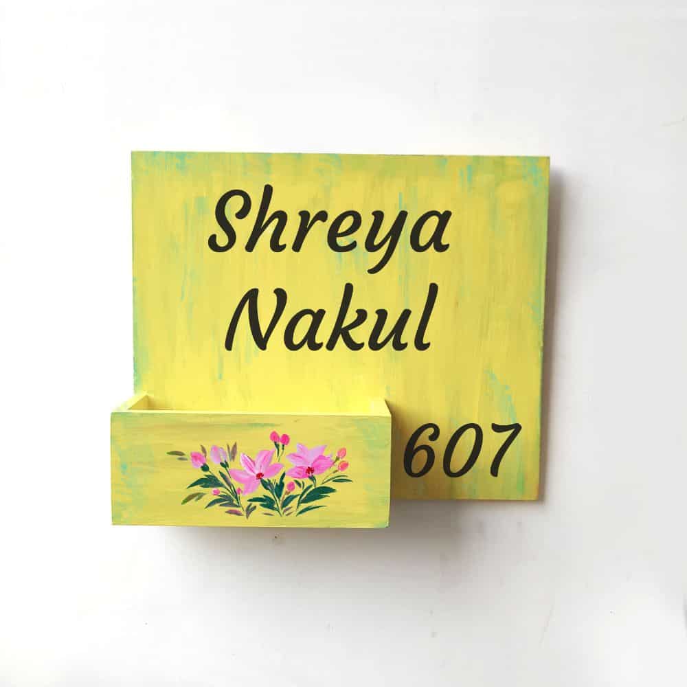Handpainted Customized Planter Name plate - Pastel Pink Flowers