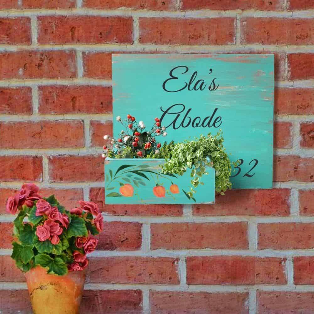 Handpainted Customized Planter Name plate - Peach Flowers - rangreli