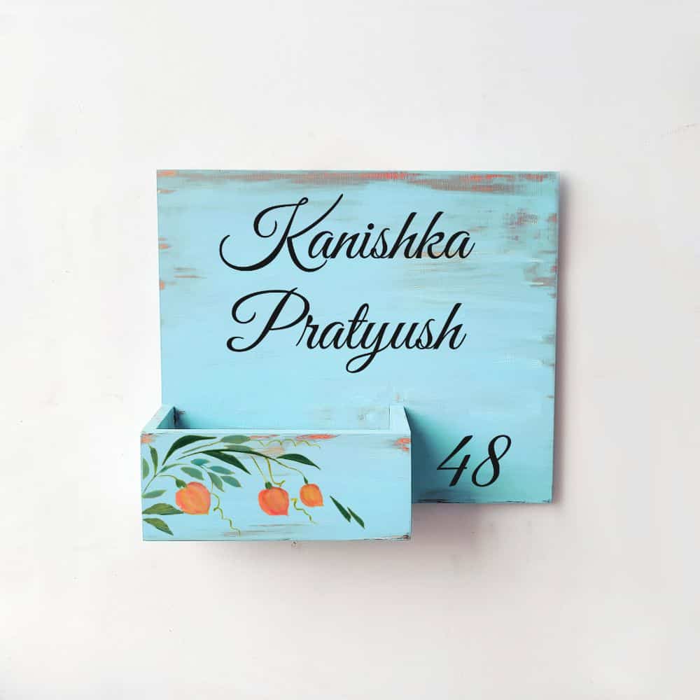 Handpainted Customized Planter Name plate - Peach Flowers - rangreli