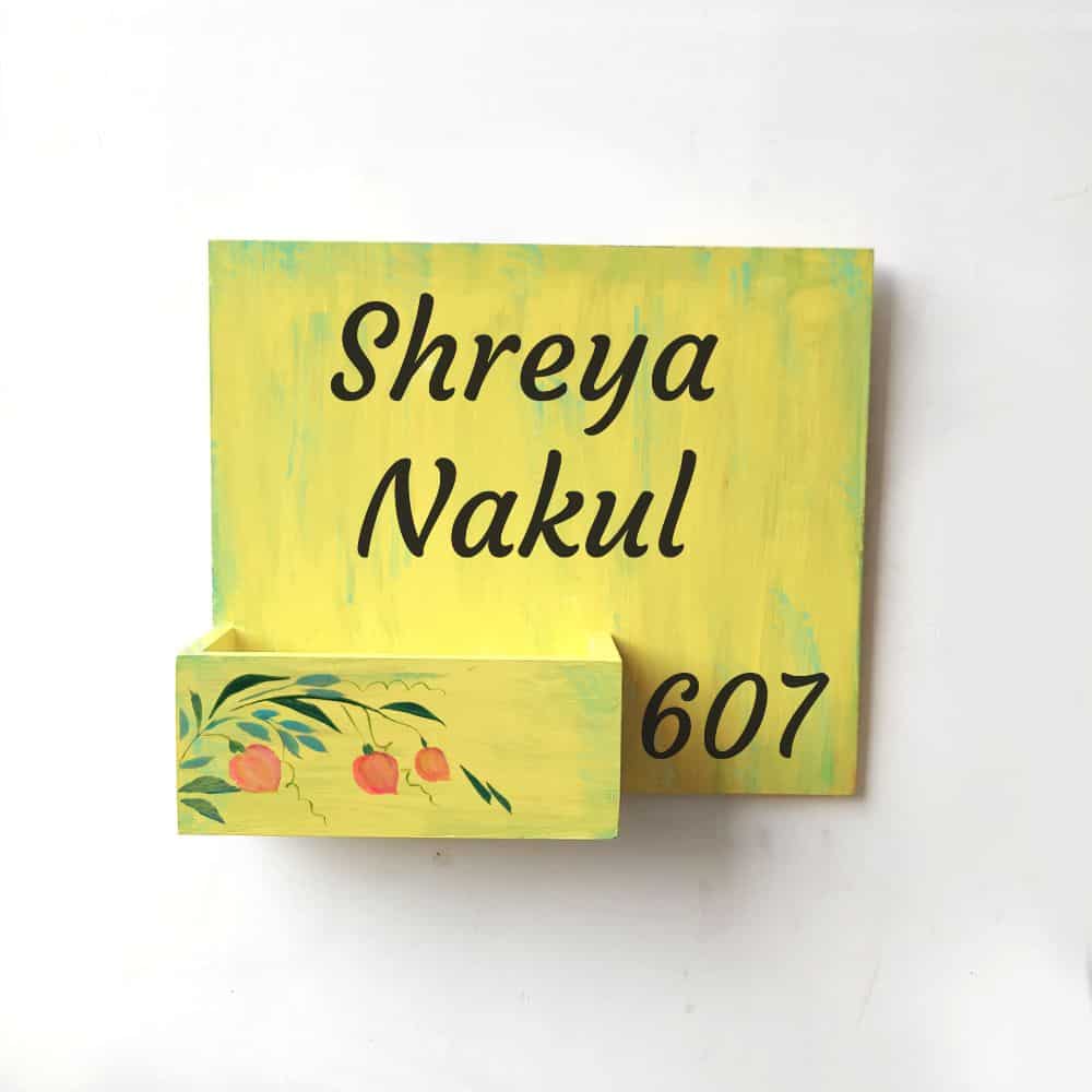 Handpainted Customized Planter Name plate - Peach Flowers - rangreli