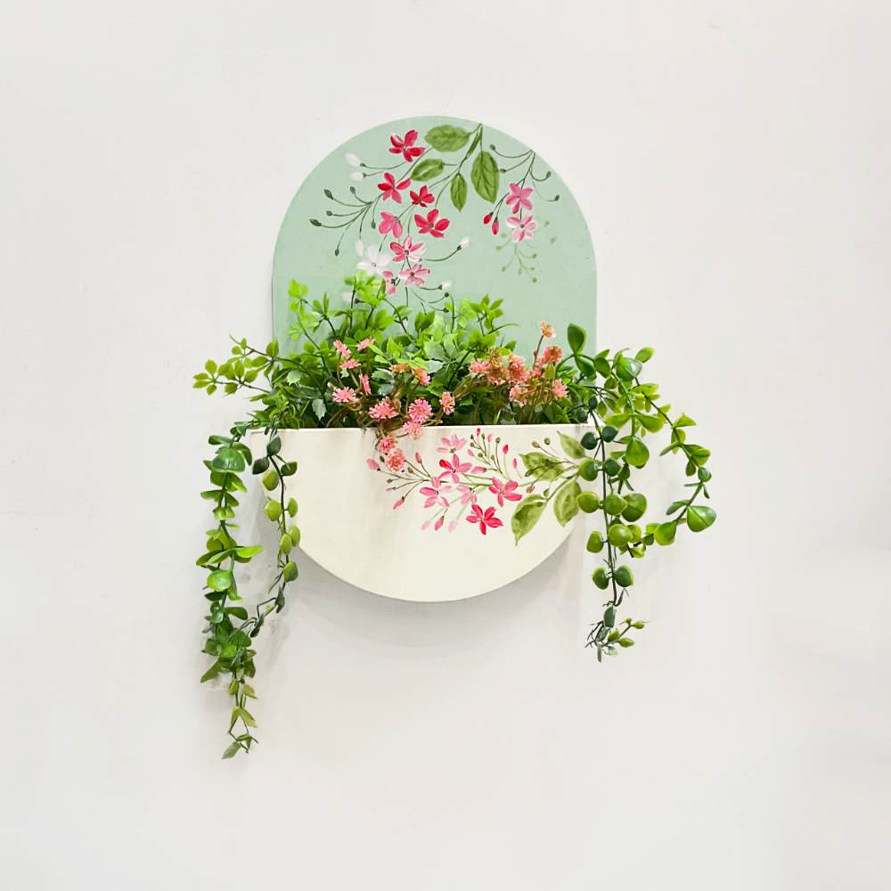 Round Planter Name Plate - Calming White N Green - Rangreli