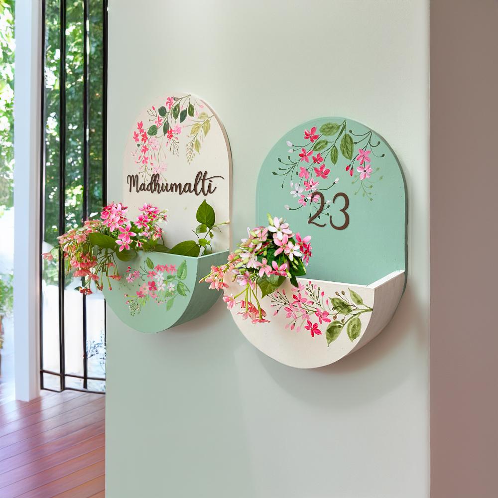 Round Planter- Calming White N Green-5012 - rangreli