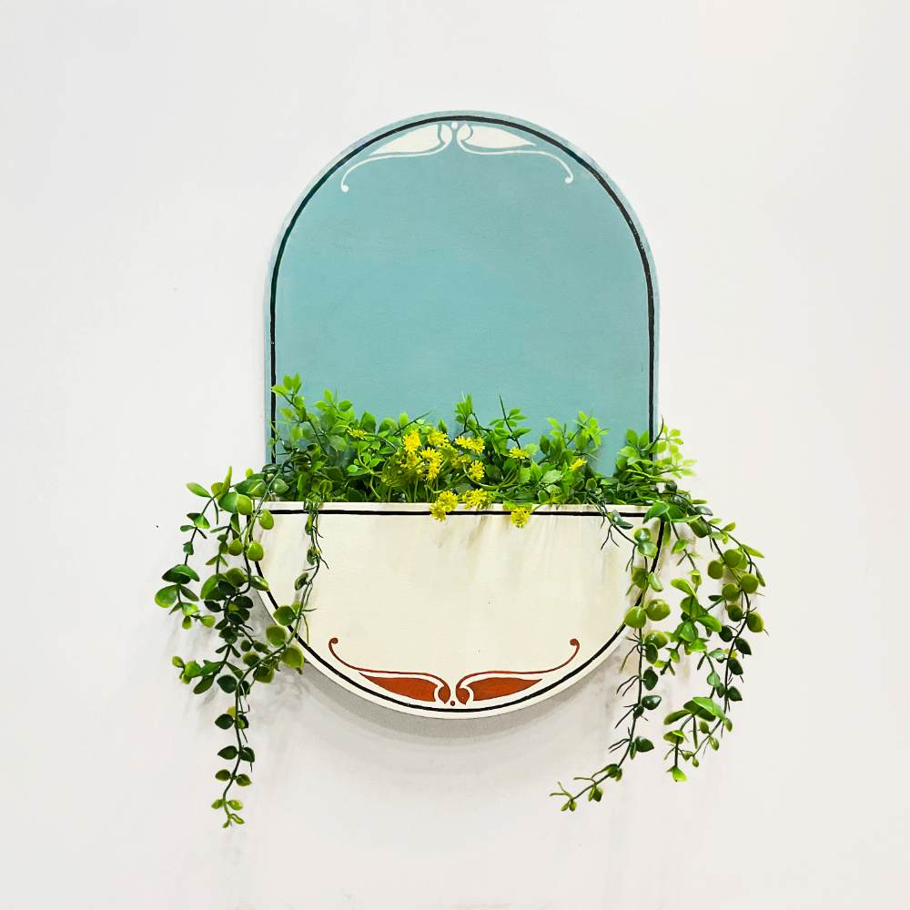 Round Planter Name Plate - Lovely Red N Teal - Rangreli