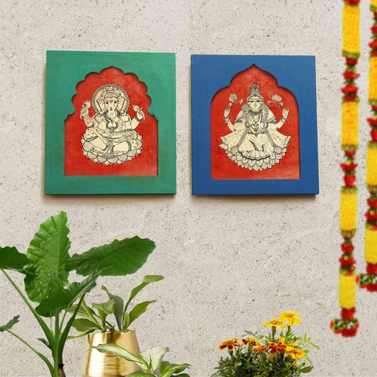 Laxmi Ganesh Wall Art Painting - Traditional Indian Art | Ethnic Decor - Rangreli