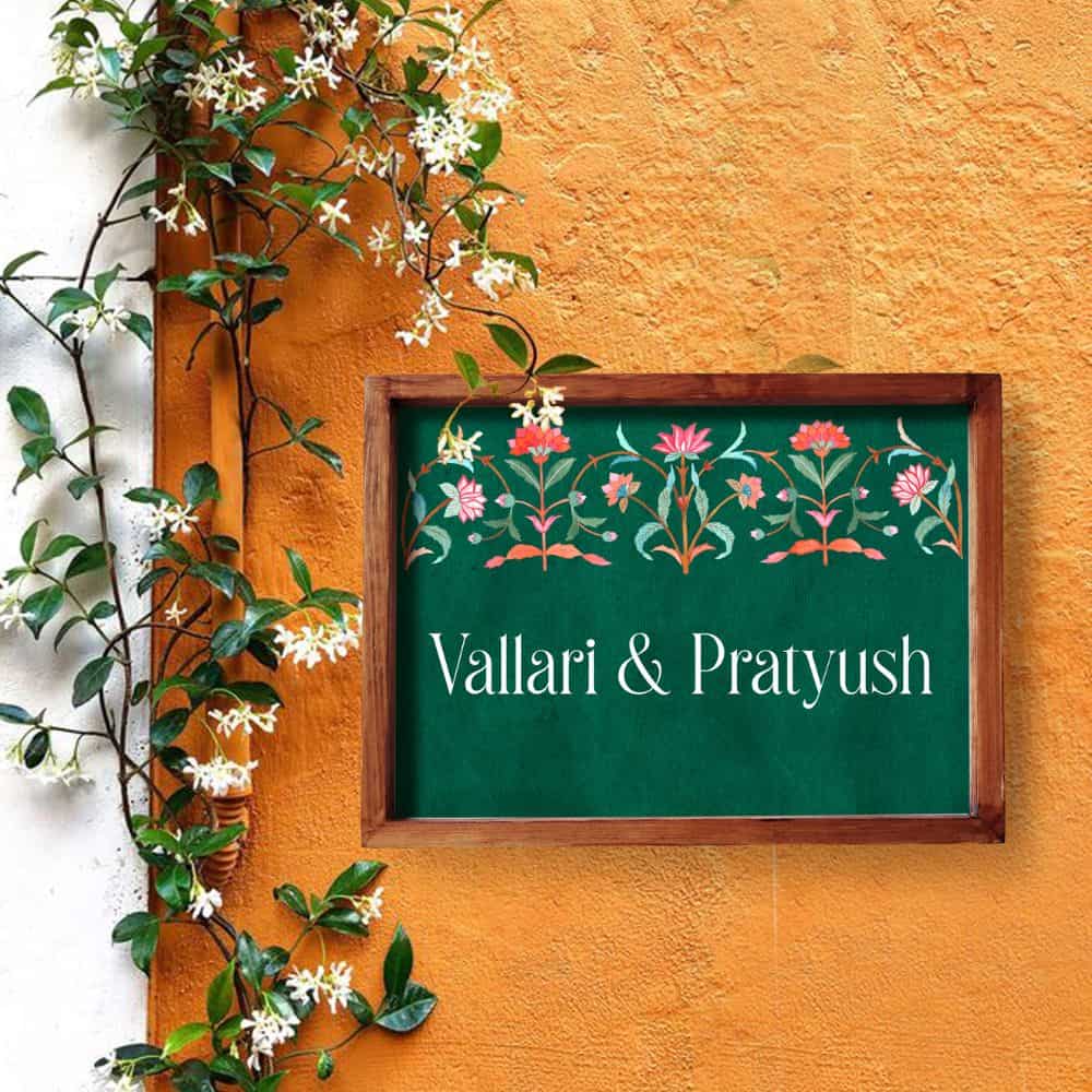 Printed Framed Name plate - Veli - pink and green - rangreli