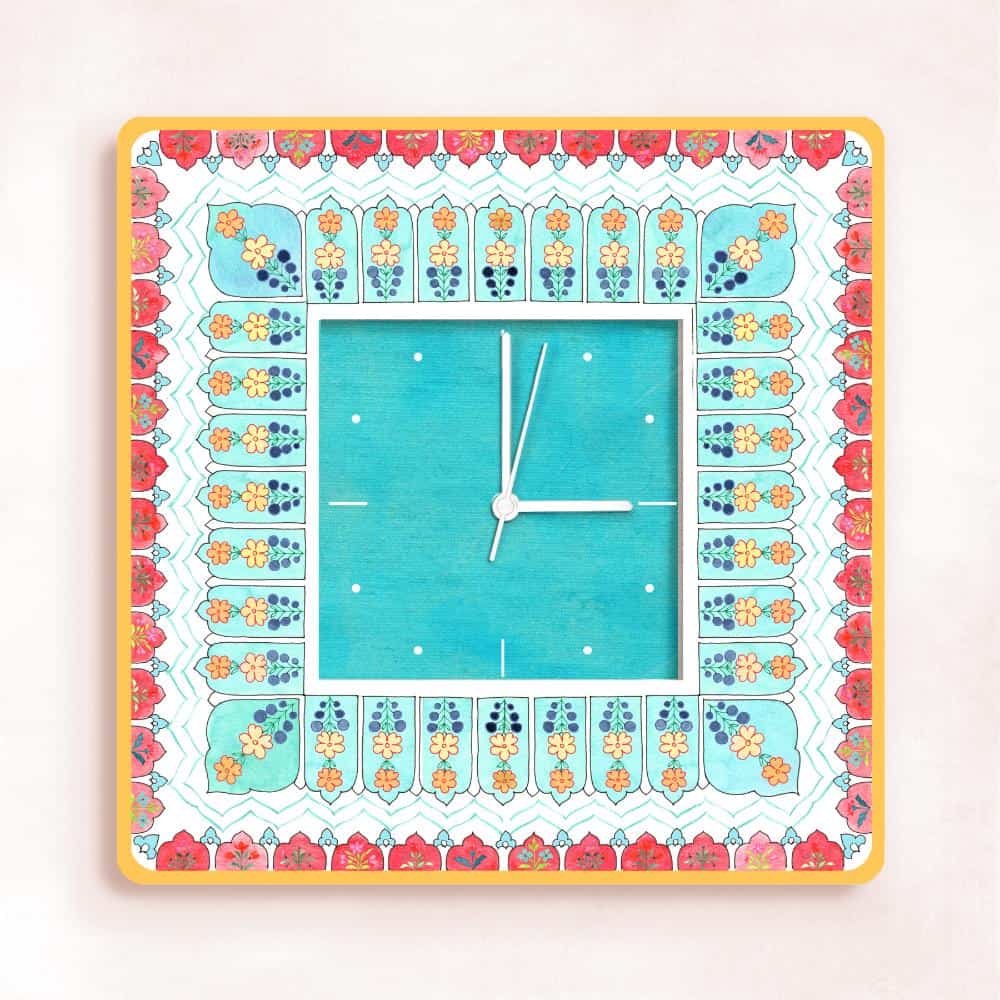 Patterns Wall Clock Teal Red - Rangreli