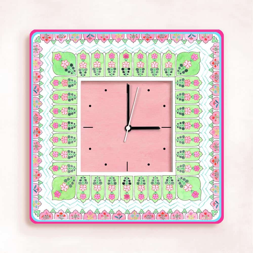 Patterns Wall Clock Peach Green - Rangreli