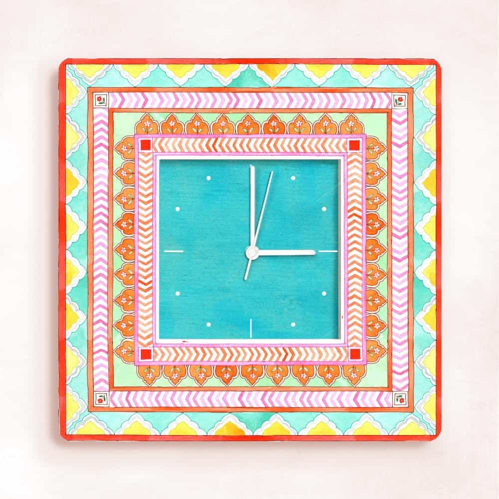 Patterns Wall Clock Orange Green - Rangreli