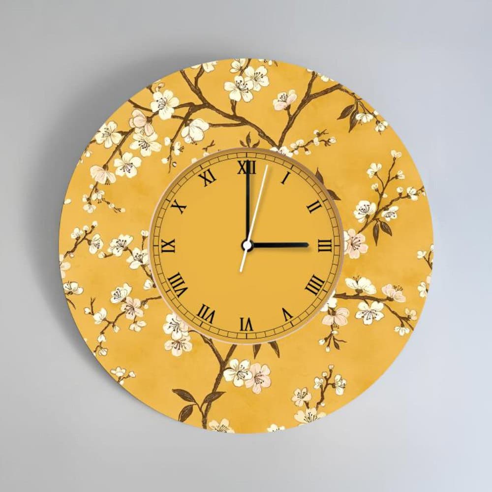 Golden Bloom Hour – Mustard Wall Clock