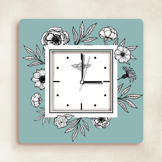 Teal Tranquility – Botanical Time Sketch Clock - Rangreli