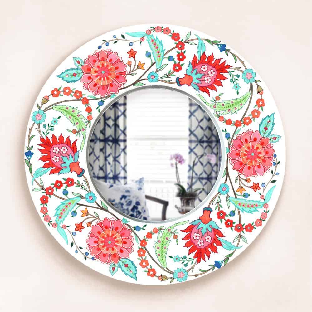 Decorative Designer Mirror - Veli - Teal and red - rangreli