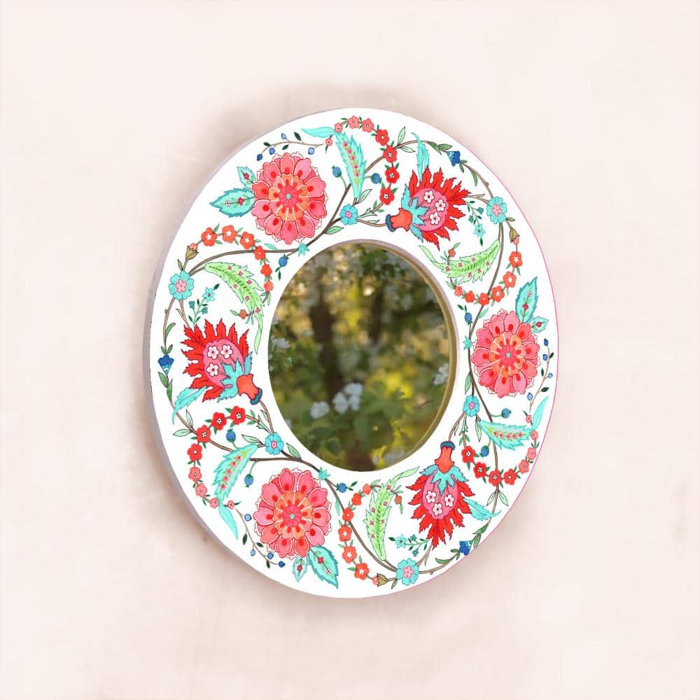 Decorative Designer Mirror - Veli - Teal and red - rangreli