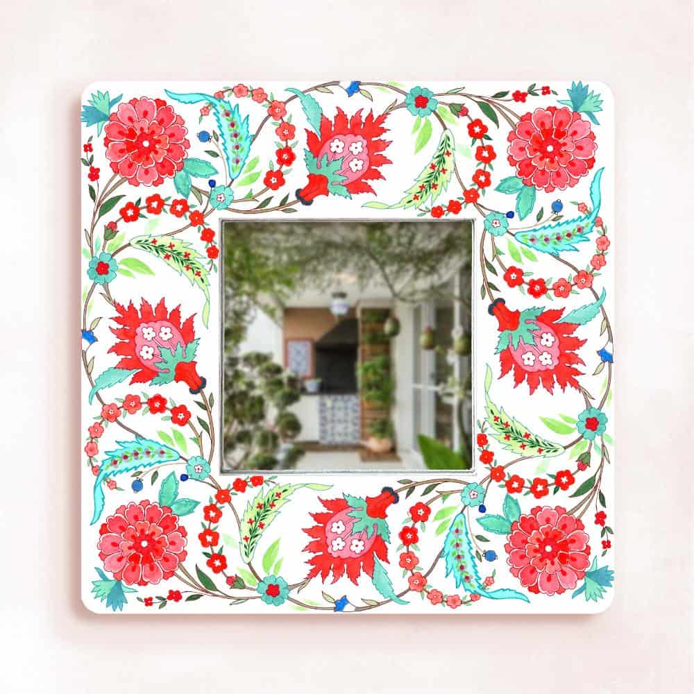 Decorative Designer Mirror - Veli - Teal and red - rangreli