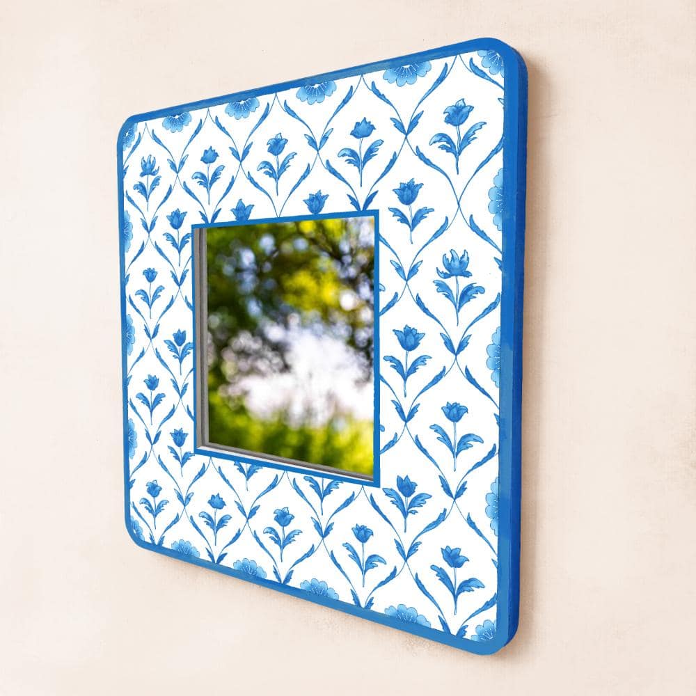 Decorative Designer Mirror - blue monochrome roses - rangreli