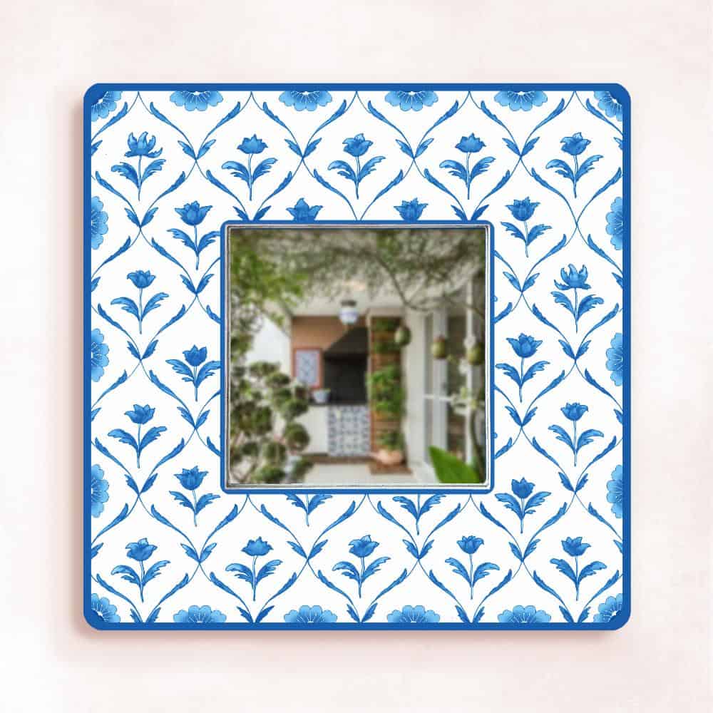 Decorative Designer Mirror - blue monochrome roses - rangreli
