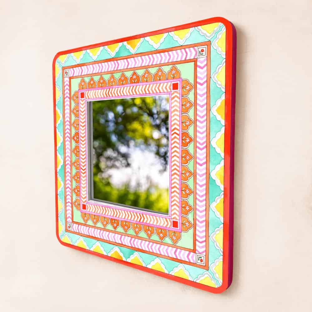Decorative Designer Mirror - orange and green - Rangreli