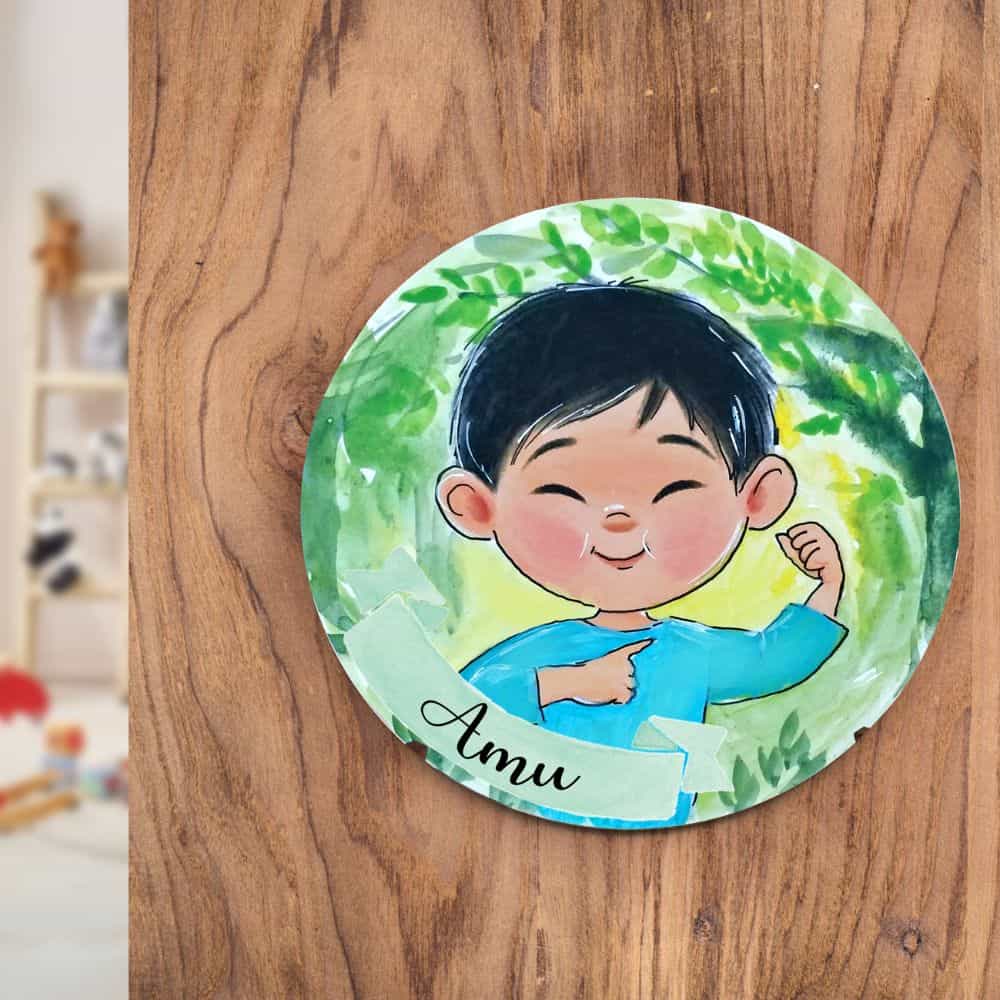Handpainted Character Table Art - Kid showing off - rangreli