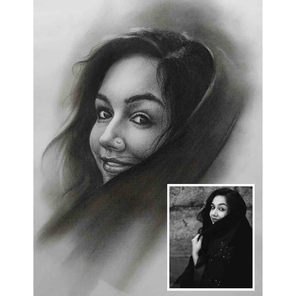 Black and White Hand painted Portrait - Style 2 - Rangreli