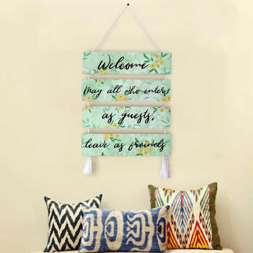 Wall Art - Quote Wall Hanging Planks - Welcome Guests - rangreli