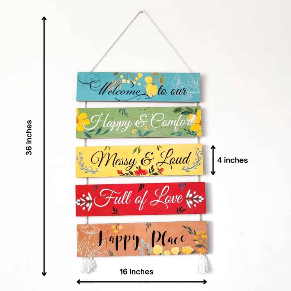 Wall Art - Quote Wall Hanging Planks - Welcome to Happy Place - rangreli