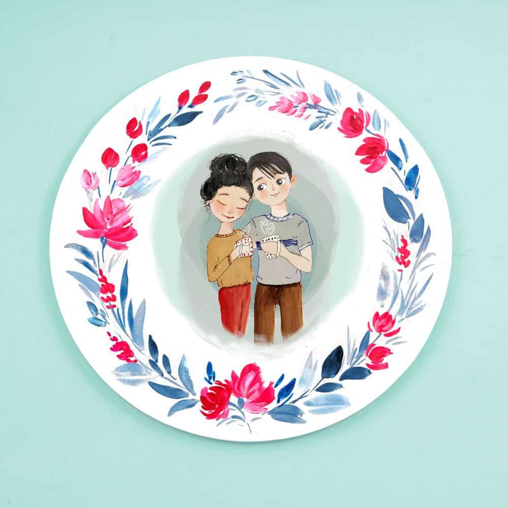 Handpainted Character wall art - Coffee Couple - Rangreli