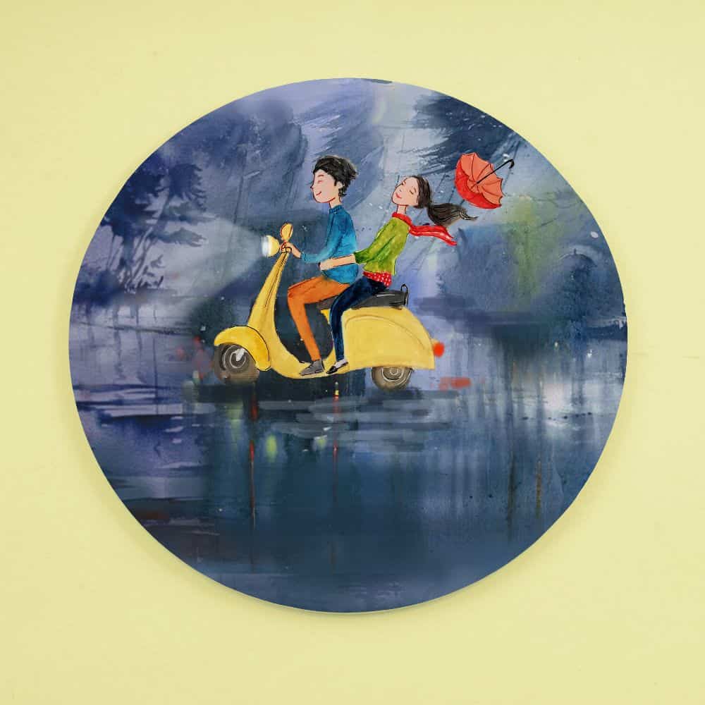 Handpainted Character wall art - On the Scooter - rangreli